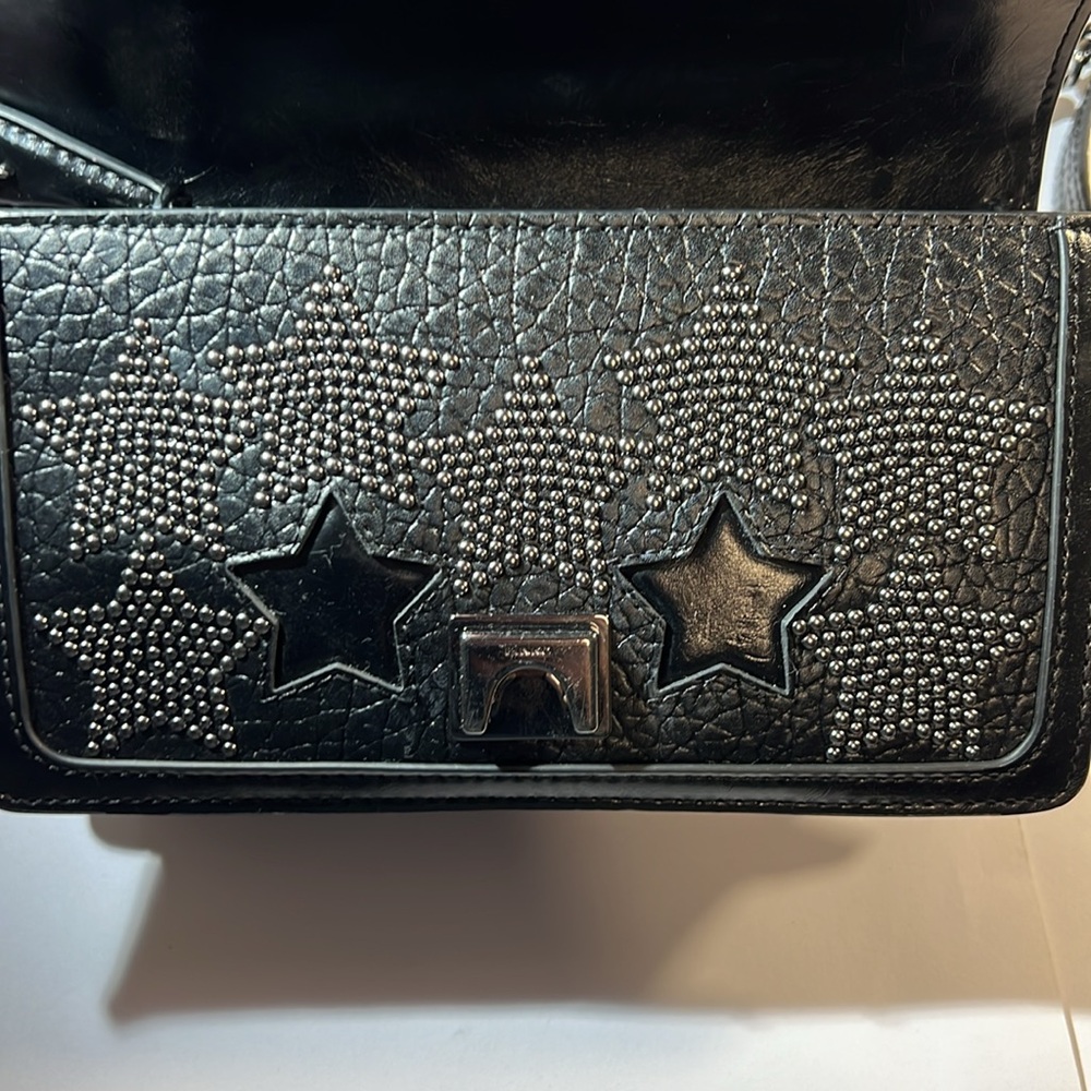 Pinko Crossbody Starry Skies Love Stud Black Leather Bag Silver Chain 8”x5” - Picture 13 of 15